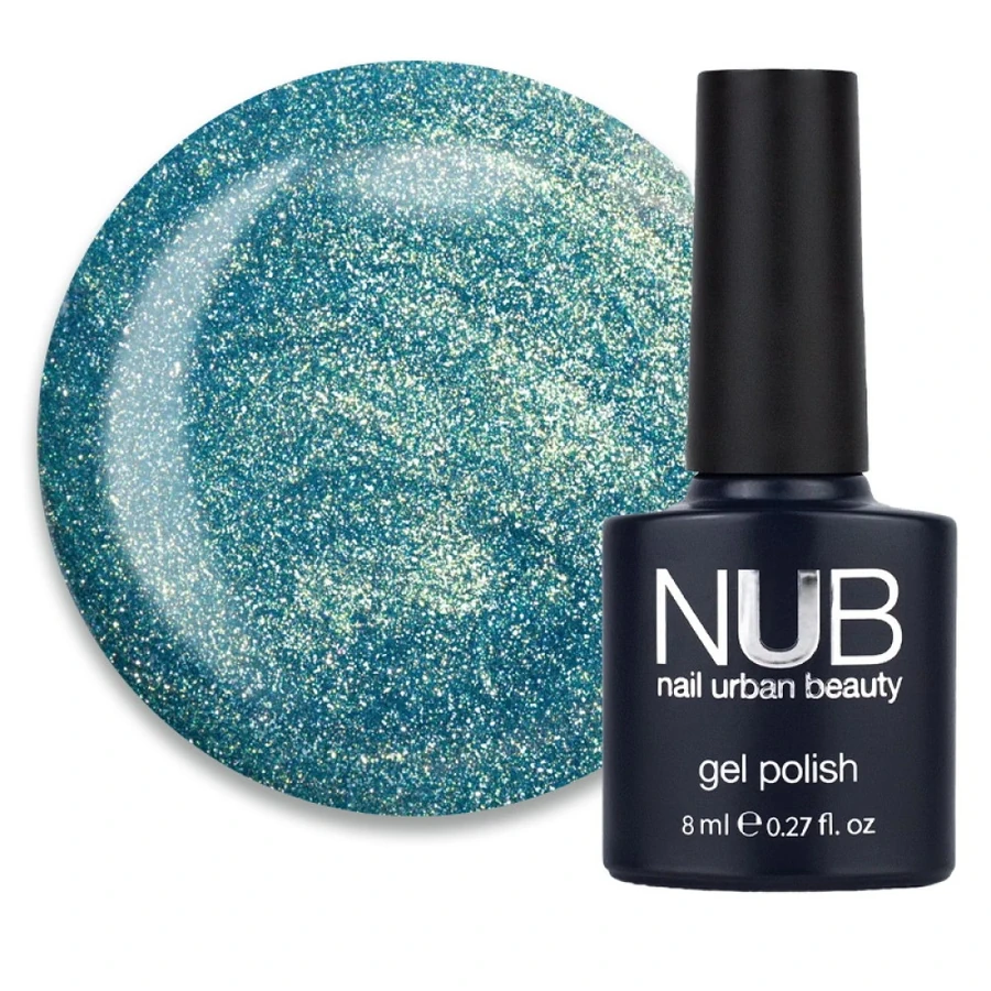 Гель-лак NUB Gel Polish Night Light 12 Ocean Secrets блакитний з золотистим відливом, світловідбиваючий 8 мл