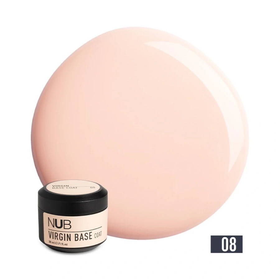 Каучукова камуфлююча база нового покоління NUB Virgin Base Coat 08 молочний рожево-бежевий 30 мл