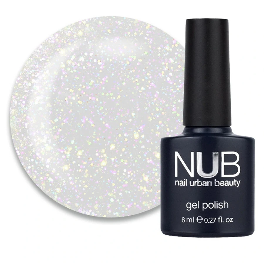 Гель-лак NUB Gel Polish 082 To The Future прозорий, зі сріблястими голографічними блискітками 8 мл