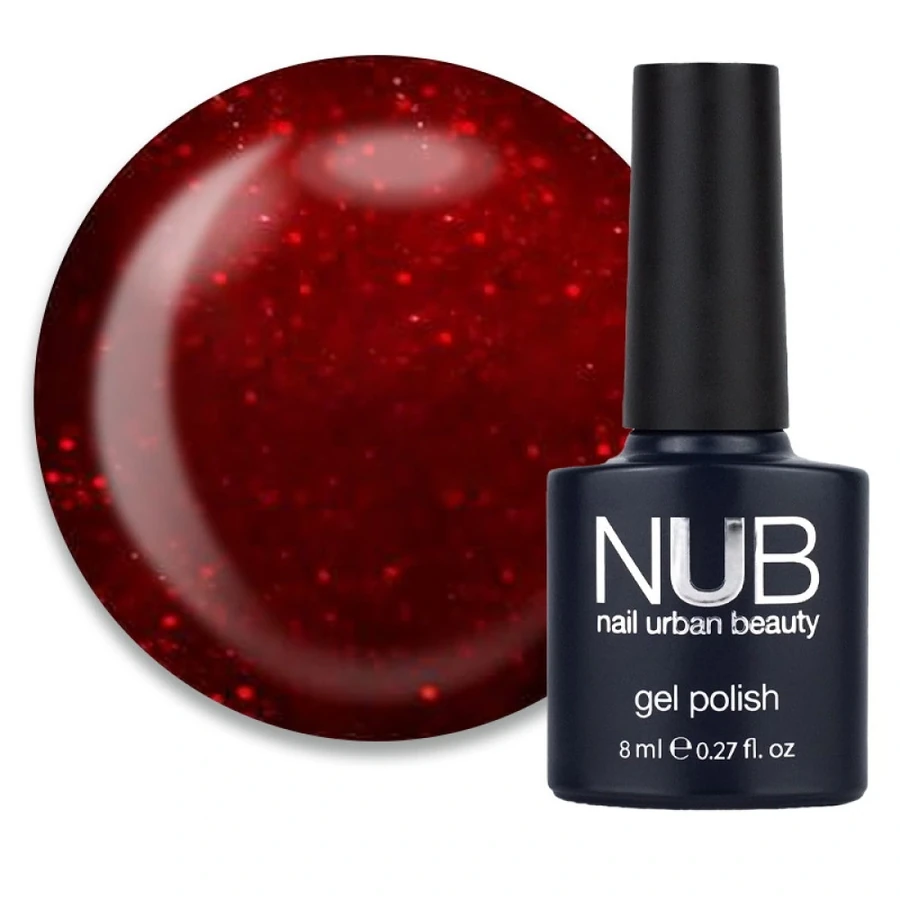 Гель-лак NUB Gel Polish 072 Celebrity малиново-червоний, з блискітками 8 мл