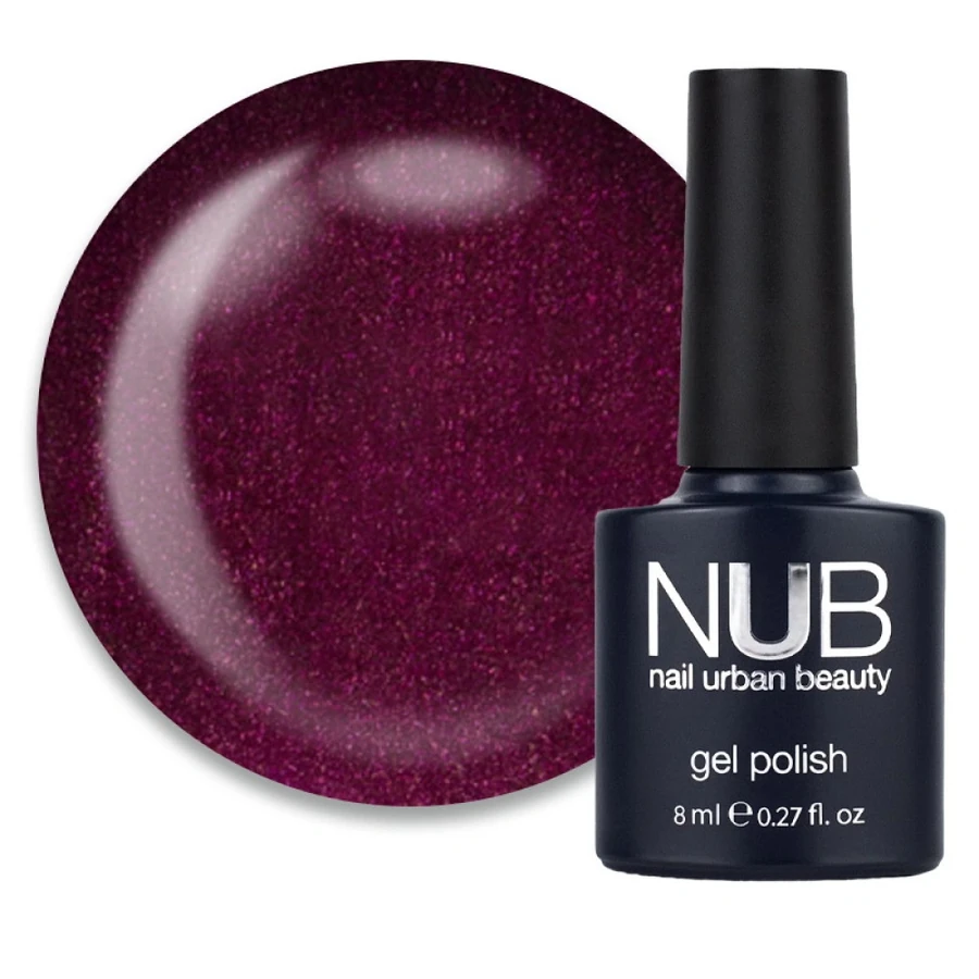 Гель-лак NUB Gel Polish 074 When The Party’s Over бордово-баклажановий, з шимером 8 мл