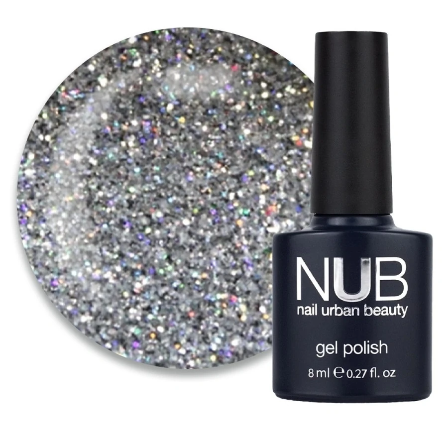 Гель-лак NUB Gel Polish 109 Cygnus щільні срібні голографічні блискітки 8 мл