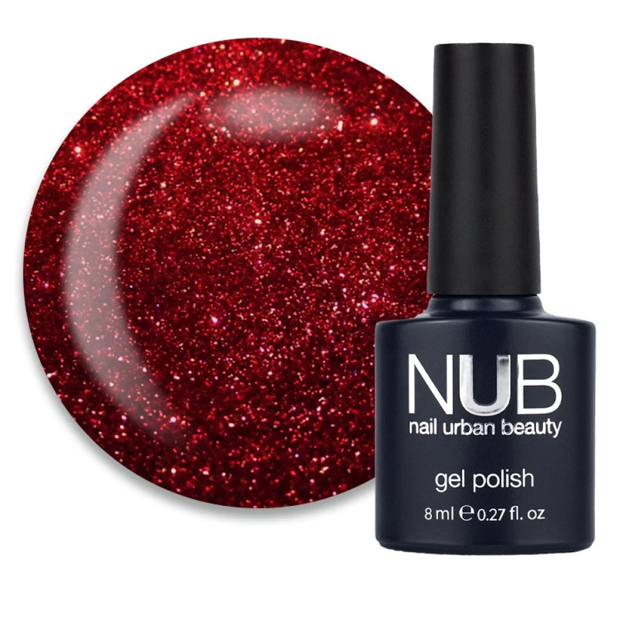 Гель-лак NUB Gel Polish 141 La Scala Night вишневий лікер, з червоними блискітками та конфетті 8 мл
