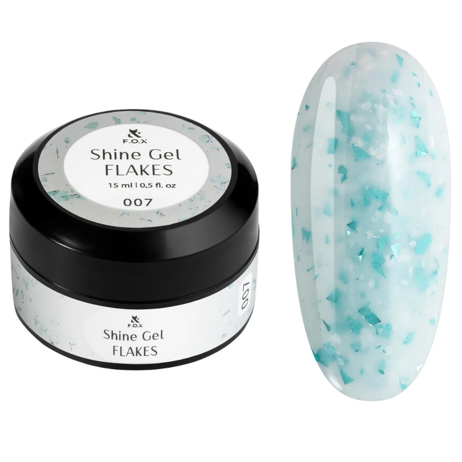 Гель для укріплення натуральних нігтів FOX Shine Gel Flakes 007 молочно-білий, з блакитною фольгою 15 мл