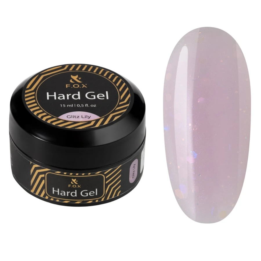 Будівельний гель рідкий FOX Hard Gel Glitz Lily бузковий, з блискітками 15 мл