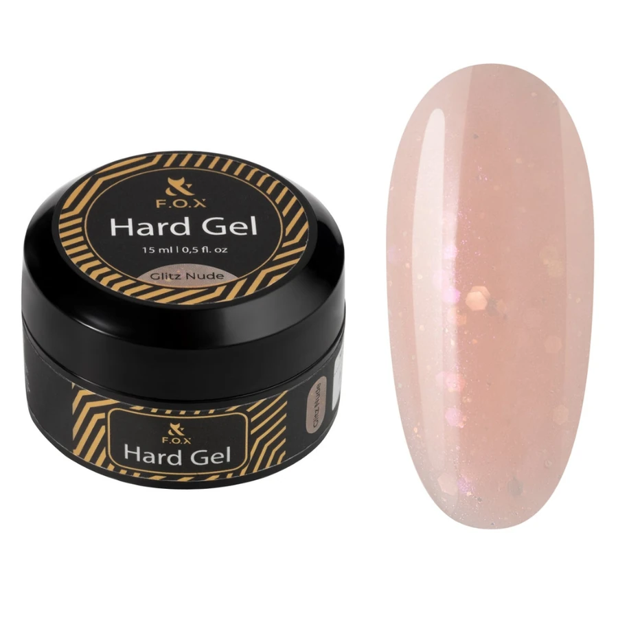 Будівельний гель рідкий FOX Hard Gel Glitz Nude нюдовий, з блискітками 15 мл