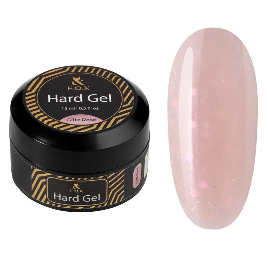 Будівельний гель рідкий FOX Hard Gel Glitz Rose ніжний рожевий, з блискітками 15 мл
