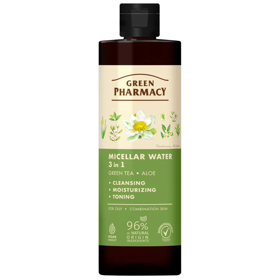 Міцелярна вода 3 в 1 Green Pharmacy Micellar Water 3 in 1 Green Tea & Aloe Зелений чай та алое 500 мл