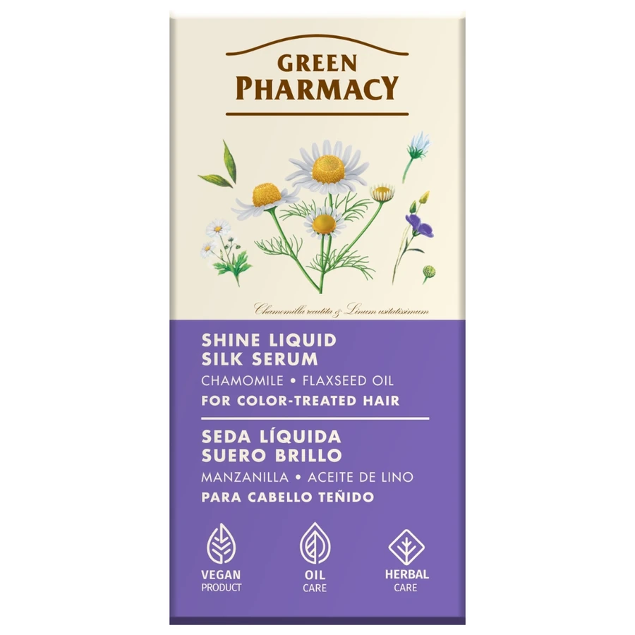 Рідкий шовк для блиску фарбованого волосся Green Pharmacy Shine Liquid Silk Serum Chamomille & Flaxseed Oil Ромашка та лляна олія 30 мл