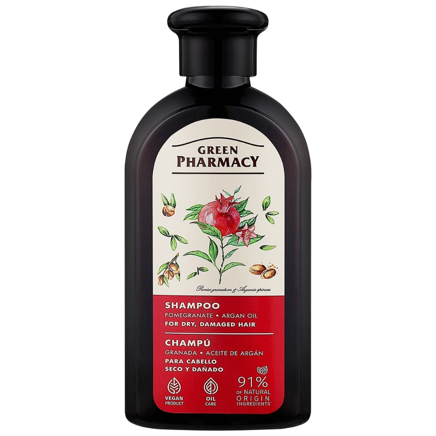 Шампунь для сухого та пошкодженого волосся Green Pharmacy Shampoo Pomegranate & Argan Oil Гранат та арганова олія 350 мл