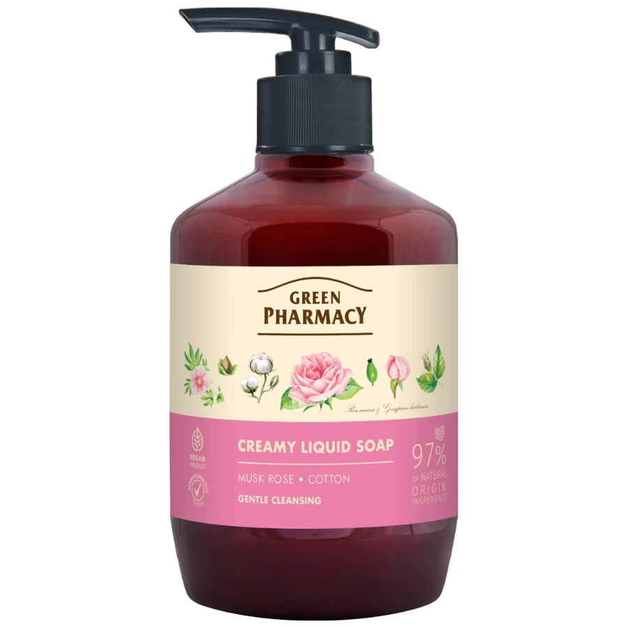 Рідке крем-мило Green Pharmacy Creamy Liquid Soap Musk Rose & Cotton Мускатна троянда та бавовна 460 мл