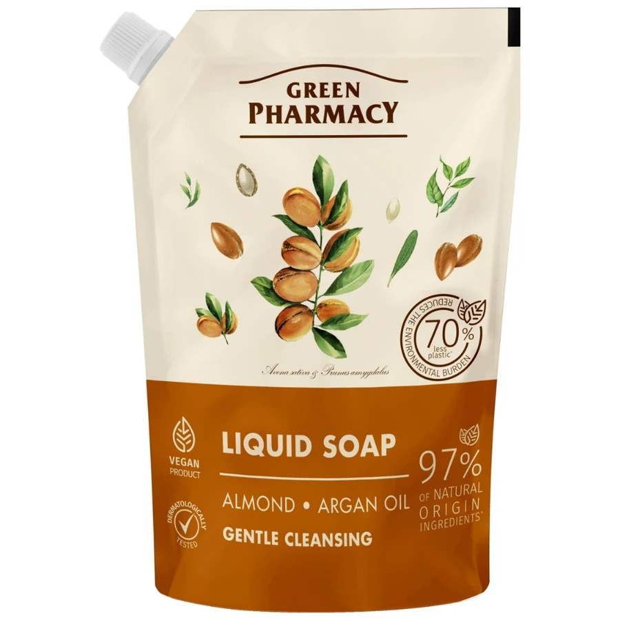 Рідке мило дой-пак Green Pharmacy Liquid Soap Almond & Argan Oil Мигдаль та арганова олія 460 мл