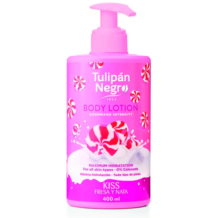 Лосьйон для тіла "Полуничний крем" Tulipan Negro Body Lotion Kiss Strawberry & Cream з дозатором 400 мл