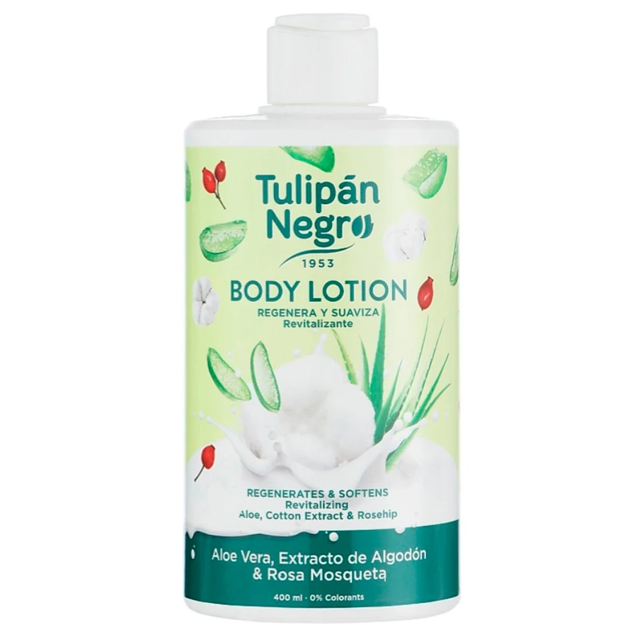 Лосьйон для тіла "Алое Вера, Бавовна та Шипшина" Tulipan Negro Body Lotion Aloe Vera, Cotton Extract & Rosehip без дозатора 400 мл