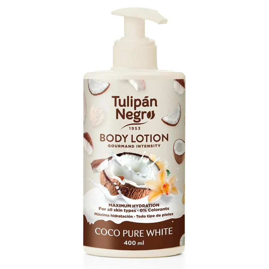 Лосьйон для тіла "Ніжний кокос" Tulipan Negro Body Lotion Coco Pure White з дозатором 400 мл
