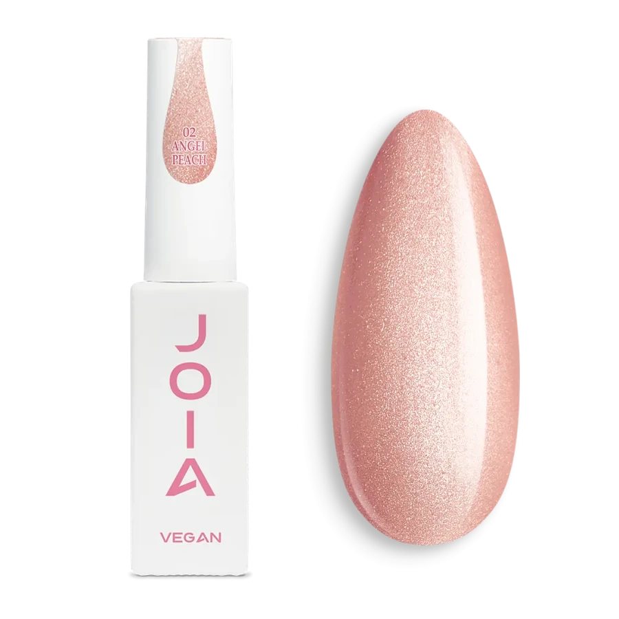 Камуфлююча база з ефектом "Кошаче око" JOIA vegan Magic Cat Base 02 Angel Peach персиковий, зі срібними переливами 8 мл