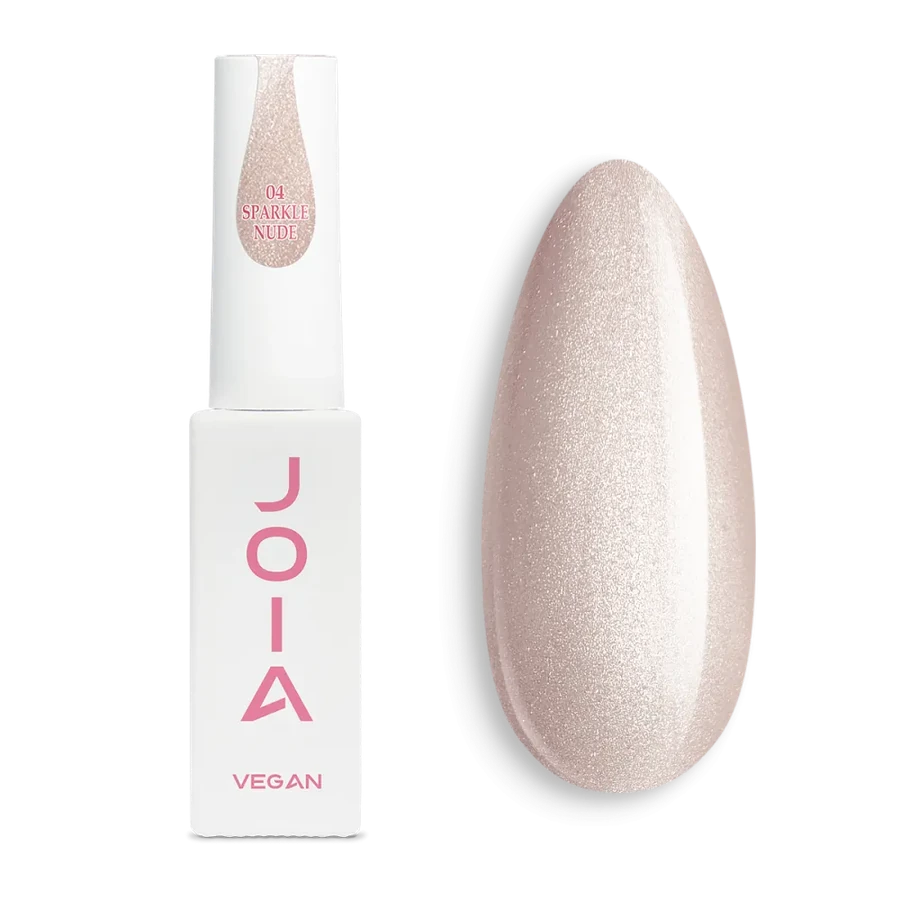 Камуфлююча база з ефектом "Кошаче око" JOIA vegan Magic Cat Base 04 Sparkle Nude бежевий, зі срібними переливами 8 мл