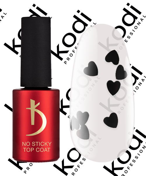 Топ для гель-лаку без липкого шару Kodi No Sticky Top Coat Art 22 з чорними сердечками 7 мл