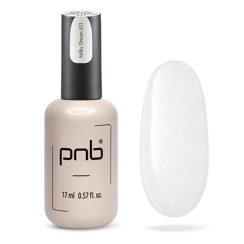 Гель конструюючий екстра-стійкий PNB Strong Iron Gel 021 Milky Dream молочно-білий гель, з оксамитовими блискітками 17 мл