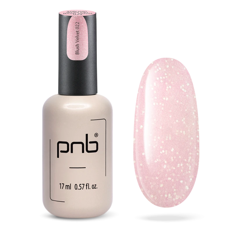 Гель конструюючий екстра-стійкий PNB Strong Iron Gel 022 Blush Velvet молочно-рожевий, з рожевими блискітками 17 мл