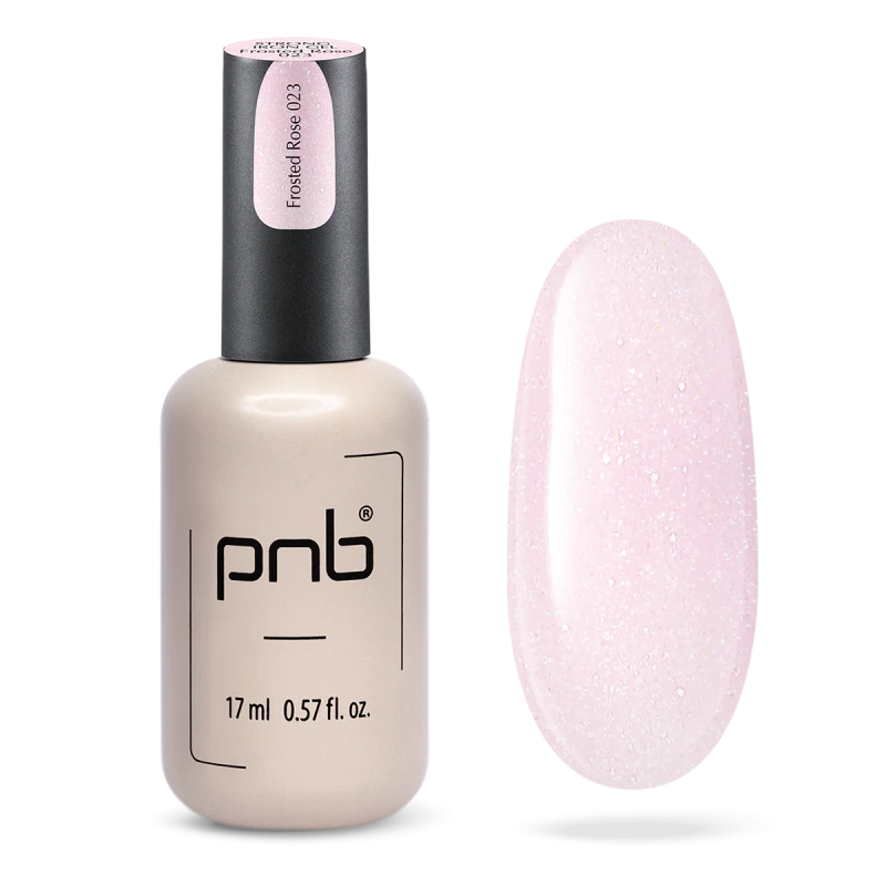 Гель конструюючий екстра-стійкий PNB Strong Iron Gel 023 Frosted Rose рожево-молочний, зі срібними блискітками 17 мл