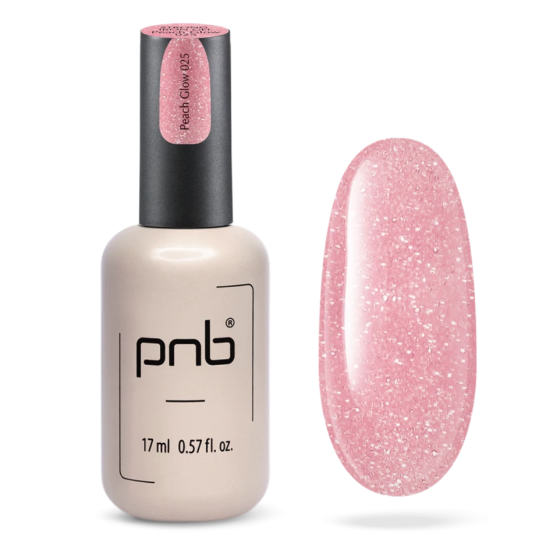 Гель конструюючий екстра-стійкий PNB Strong Iron Gel 025 Peach Glow ніжний персиковий, з кварцовим шиммером 17 мл