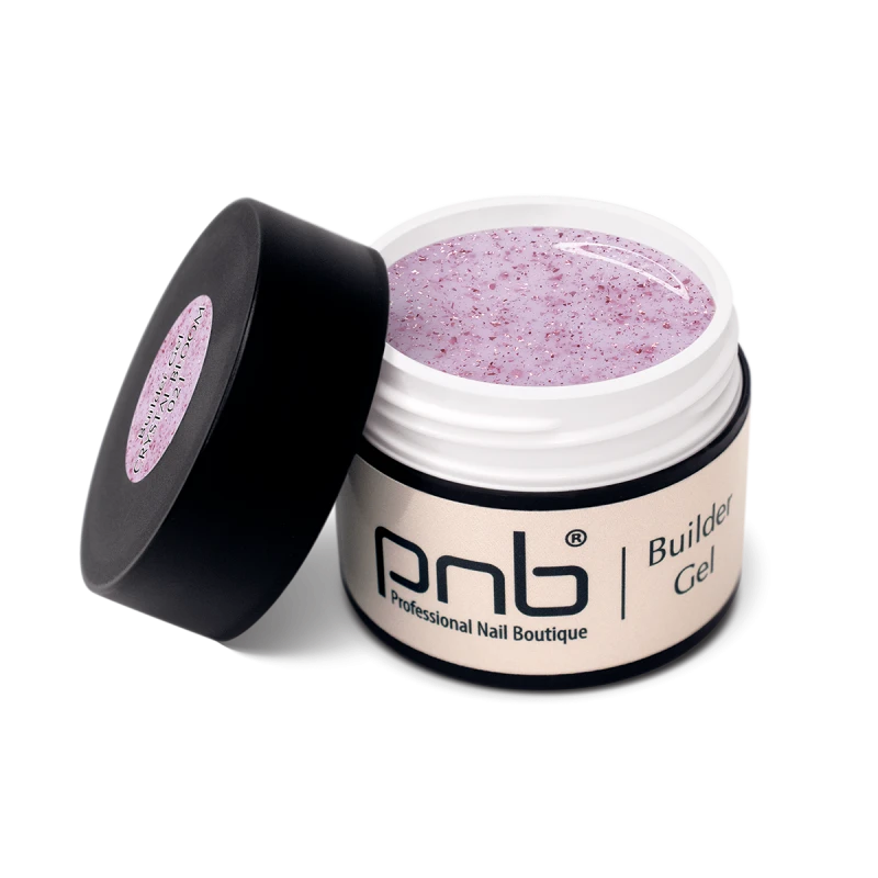 Гель для моделювання PNB Builder Gel 021 Crystal Bloom напівпрозорий молочно-рожевий, з рожевими блискітками 15 мл