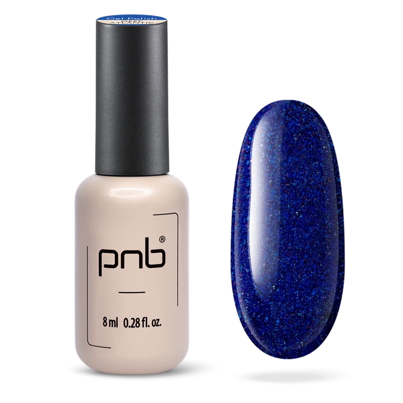 Гель-лак PNB Twilight Spark темно-синій, з яскраво-блакитними та червоними блискітками 8 мл