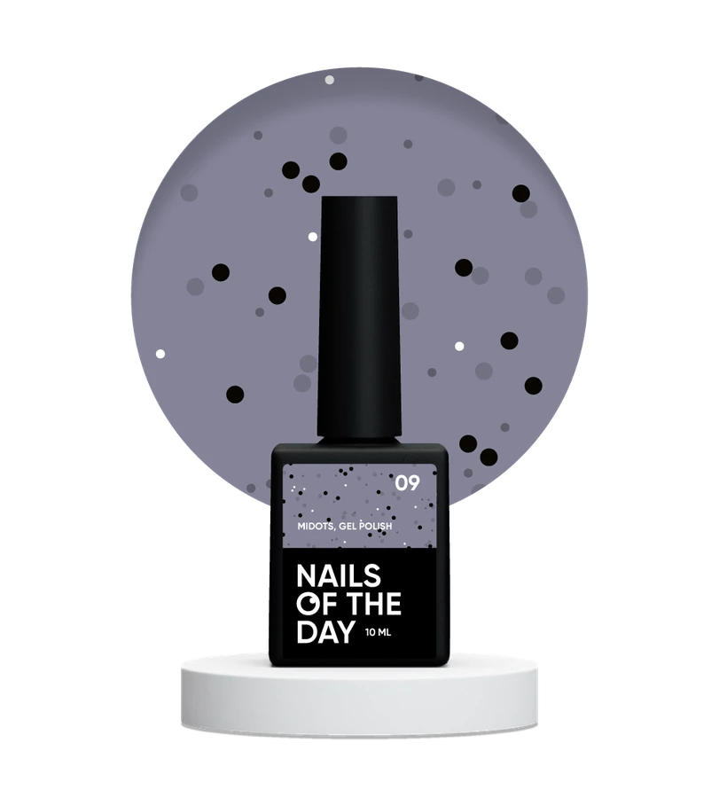 Гель-лак Nails Of The Day Gel Polish MiDots №09 глибокий&ndash;сірий, з чорними та білими крапочками 10 мл
