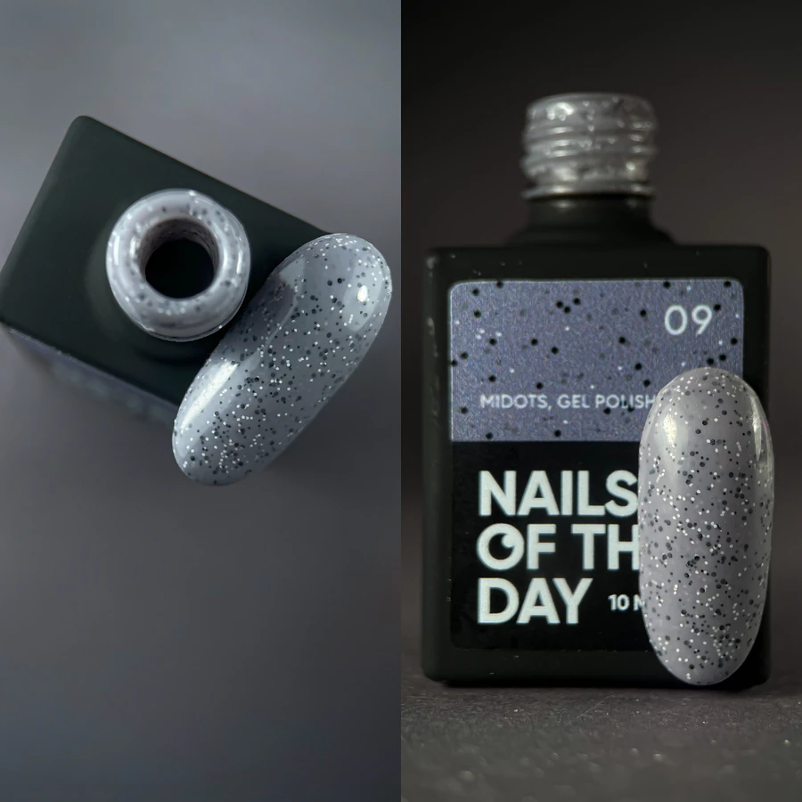 Гель-лак Nails Of The Day Gel Polish MiDots №09 глибокий&ndash;сірий, з чорними та білими крапочками 10 мл