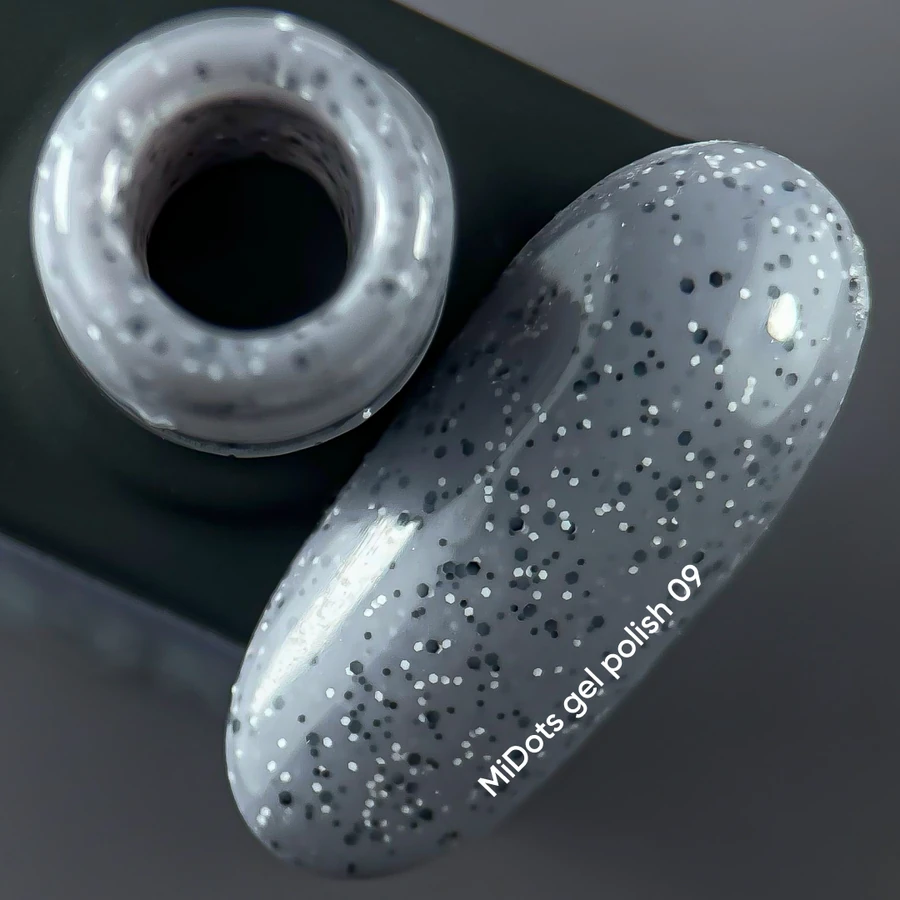 Гель-лак Nails Of The Day Gel Polish MiDots №09 глибокий&ndash;сірий, з чорними та білими крапочками 10 мл