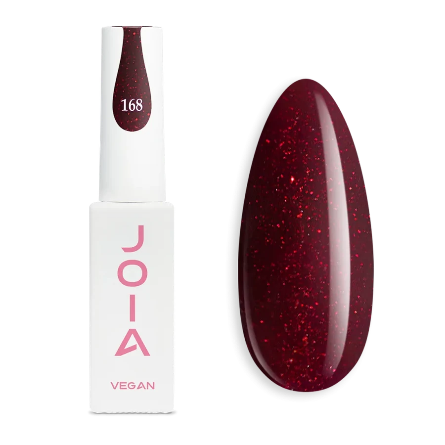 Гель-лак JOIA vegan 168 фіолетово-бордовий, з яскравими червоними блискітками 6 мл