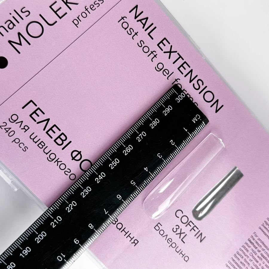 Гелеві форми-типси для швидкого нарощування Molekula Nail Extension Fast Soft Gel Forms Coffin 3XL Балерина 3XL 240 шт