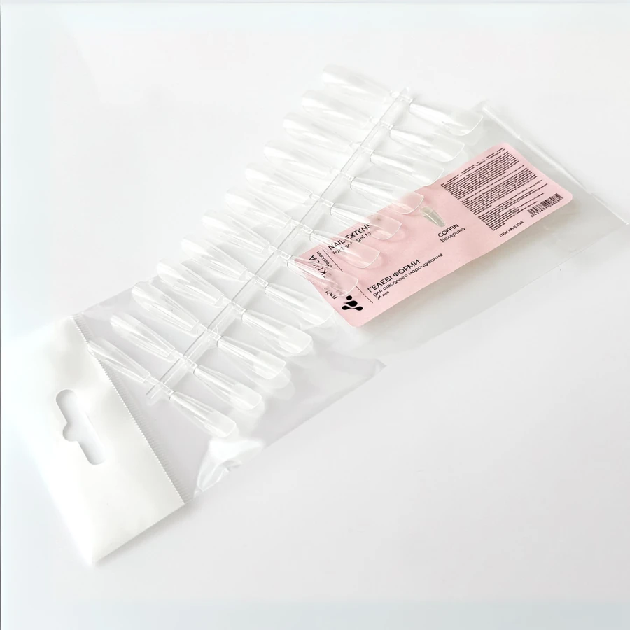 Гелеві форми-типси для швидкого нарощування Molekula Nail Extension Fast Soft Gel Forms Coffin балерина 24 шт