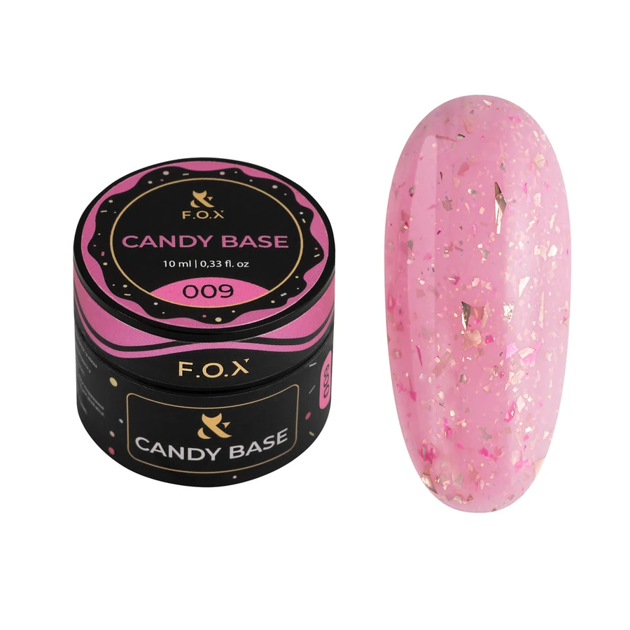 Тонуюче базове покриття FOX Base Candy 009 рожево-молочний, з блискітками та поталлю 10 мл