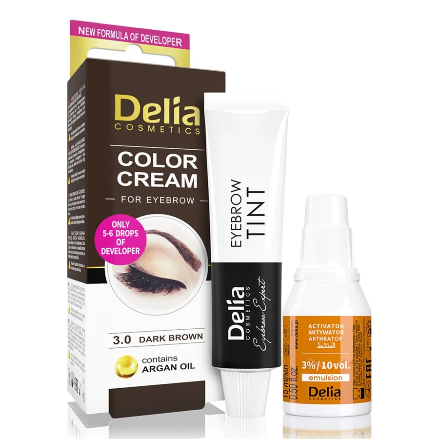 Крем-фарба для брів з аргановою олією Delia Color Cream Tint for Eyebrow 3.0 Dark Brown Темно-коричневий 15 мл