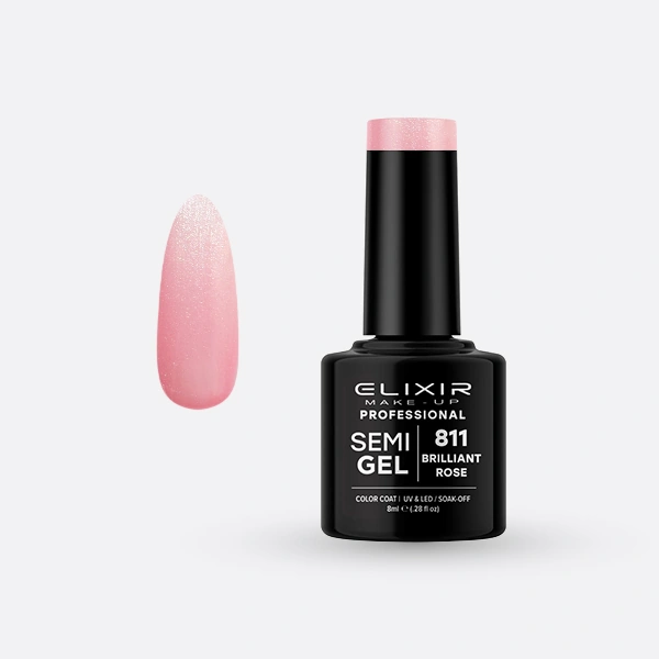 Гель-лак для нігтів Elixir Semi Gel 811 Brilliant Rose рожевий, з блискітками 8 мл