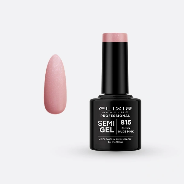 Гель-лак для нігтів Elixir Semi Gel 815 Shiny Nude Pink рожевий, з шиммером 8 мл