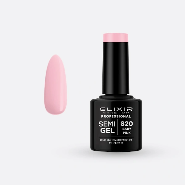 Гель-лак для нігтів Elixir Semi Gel 820 Baby Pink рожевий, емаль 8 мл