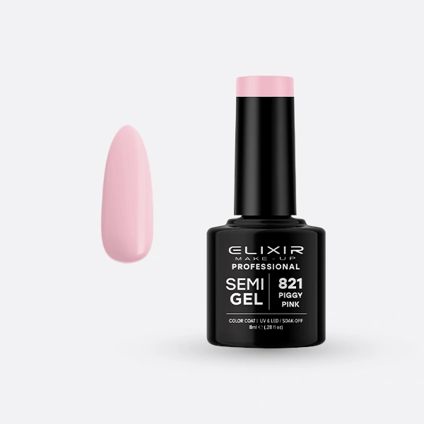 Гель-лак для нігтів Elixir Semi Gel 821 Piggy PInk рожевий, емаль 8 мл