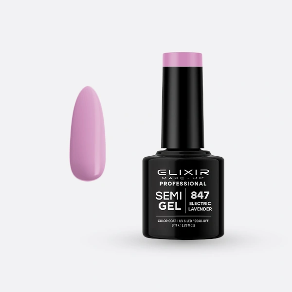 Гель-лак для нігтів Elixir Semi Gel 847 Electric Lavender лавандовий, емаль 8 мл