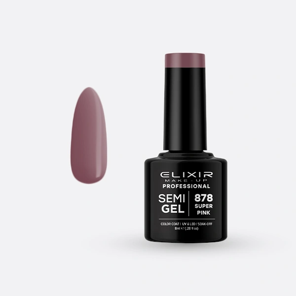 Гель-лак для нігтів Elixir Semi Gel 878 Super Pink лілово-рожевий, емаль 8 мл