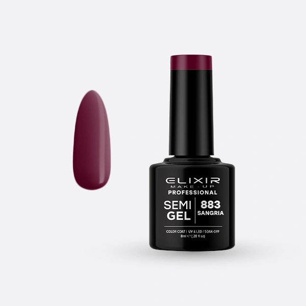 Гель-лак для нігтів Elixir Semi Gel 883 Sangria бордова сангрія, емаль 8 мл