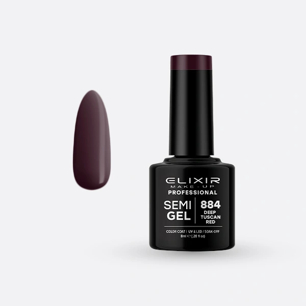 Гель-лак для нігтів Elixir Semi Gel 884 Deep Tuscan Red блідий фіолетовий, емаль 8 мл