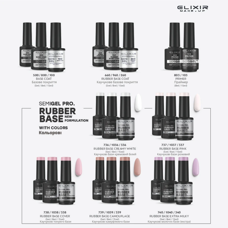 Кольорова каучукова база Elixir Semi Gel Pro. Rubber Base 1038 Cover рожевий, емаль 8 мл