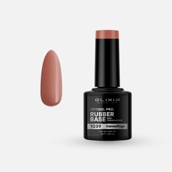 Камуфлююча каучукова база Elixir Semi Gel Pro. Rubber Base 1039 Camouflage бежевий, емаль 8 мл