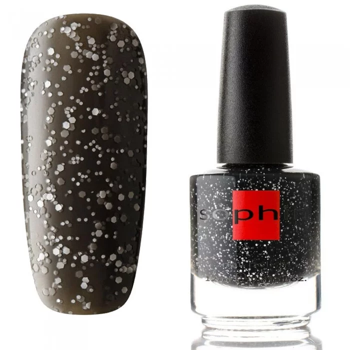 Лак Sophin Nail Lacquer №327 світло-чорний желейний, з білими матовими шестикутниками 12 мл