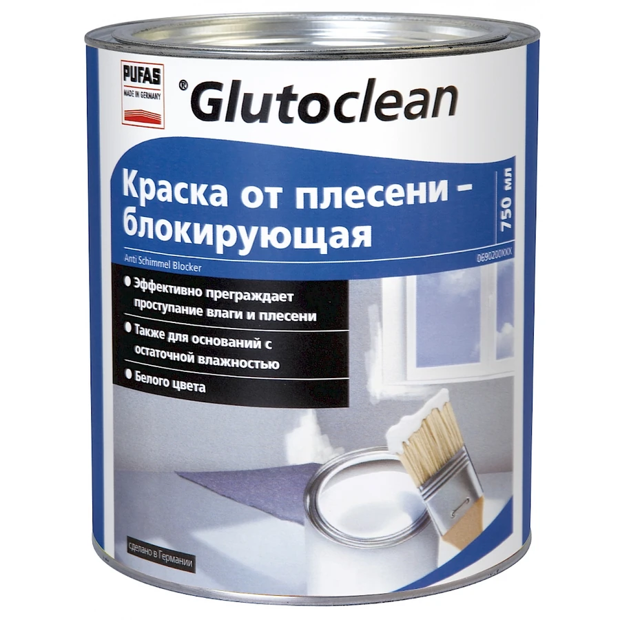 Фарба від плісняви блокуюча Glutoclean Anti Schimmel Blocker біла матова основа 750 мл