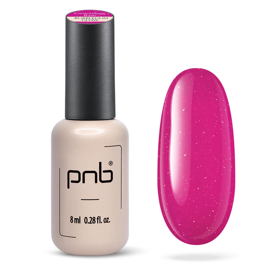 База камуфлююча PNB UV/LED Camouflage Base Bubblegum Glow рожева фуксія, зі срібним шимером 8 мл