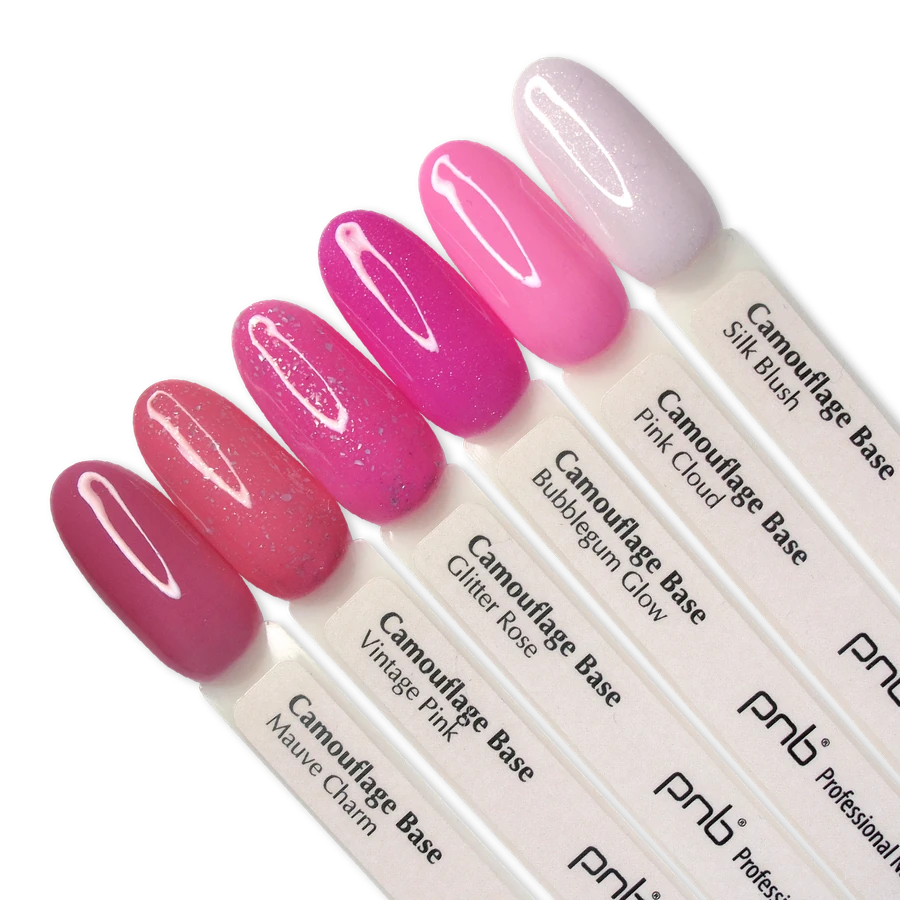 База камуфлююча PNB UV/LED Camouflage Base Glitter Rose яскравий рожевий з холодним підтоном, зі срібною поталлю 8 мл